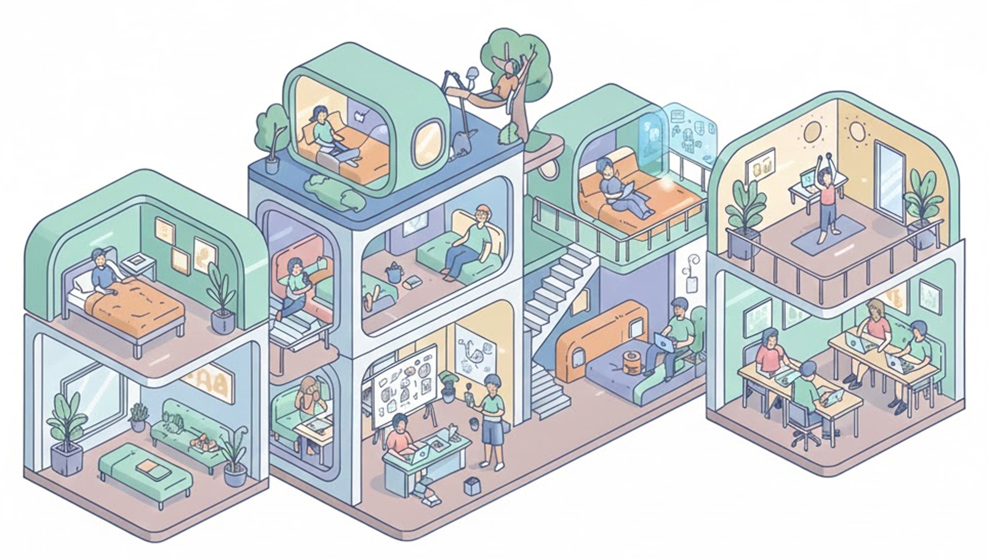 Illustration of shared spaces with digital infrastructure